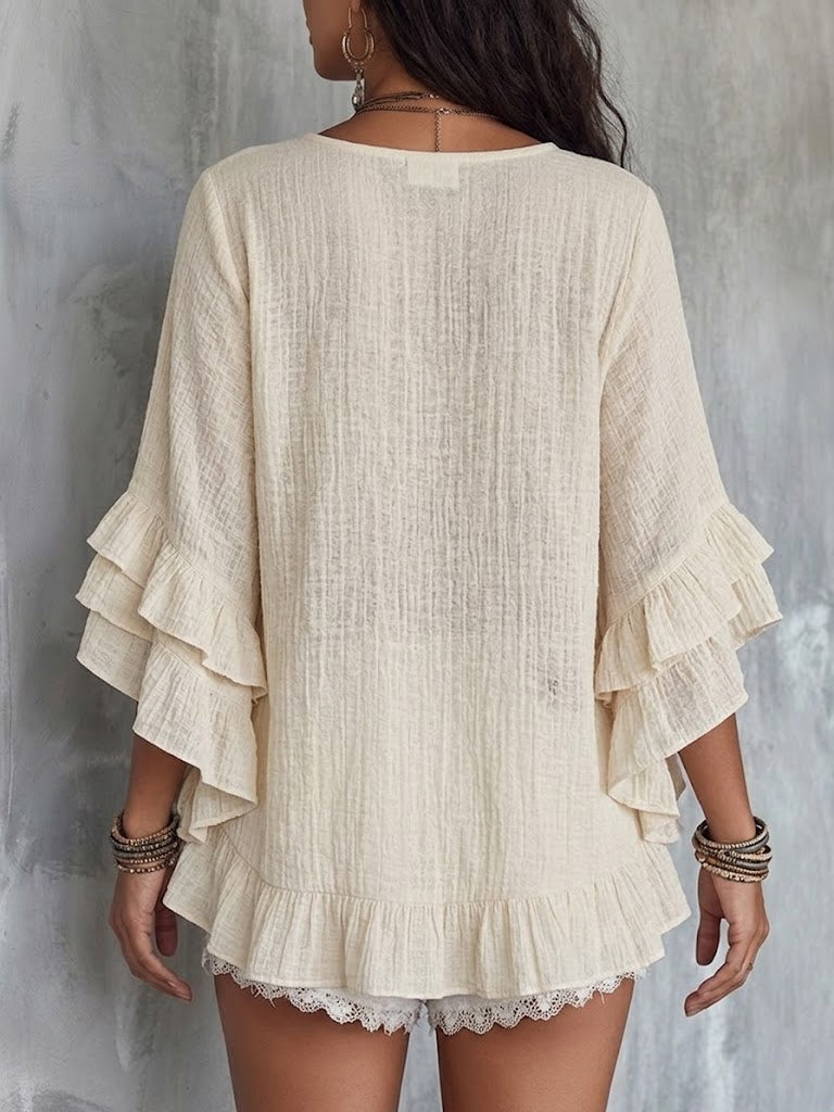 ๐๐Women's Ruffle-trimmed Bohemian Top