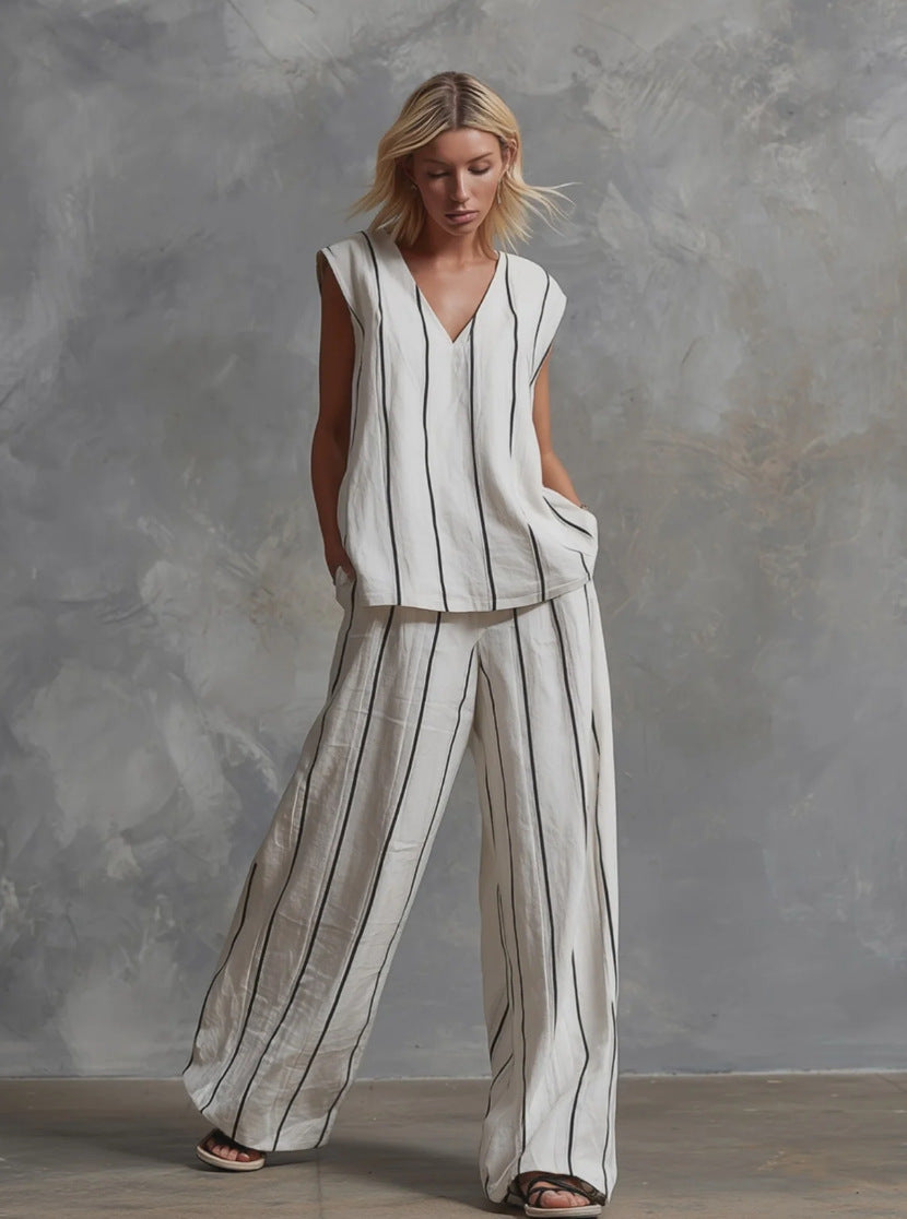 🌷🌷Women’s Sleeveless Striped Top and Full-Length Pants Set