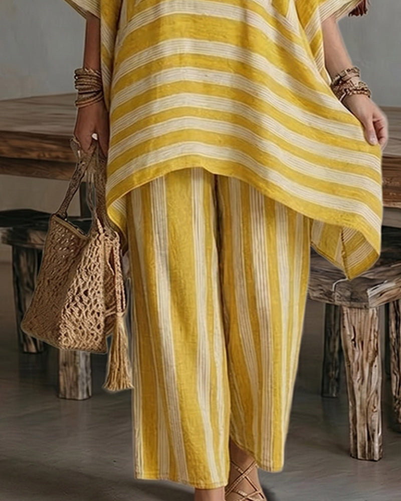 🌷🌷Casual Daily Vacation Stripe Textured Matching Set