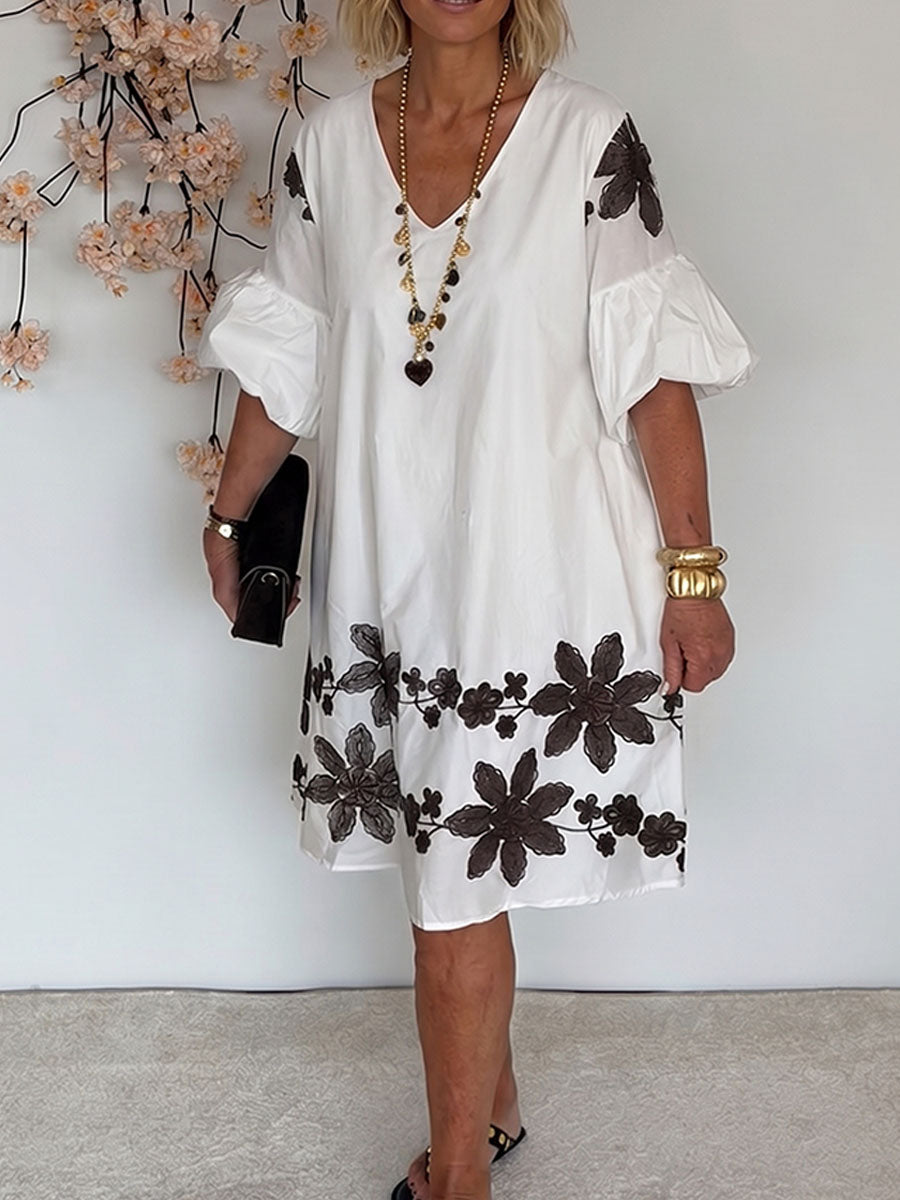 ๐๐Women's Elegant Floral Print V-neck Dress