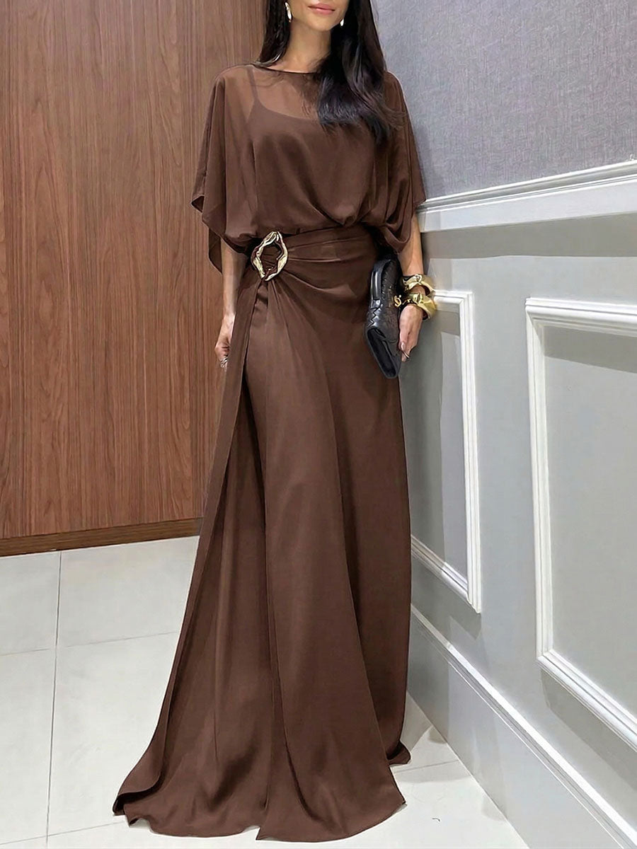 📦📦LAST DAY SAVE 49% ⏰Women's Round-neck 3/4-sleeve Casual Loose Chiffon Top & High-waisted Wide-leg Pants Set