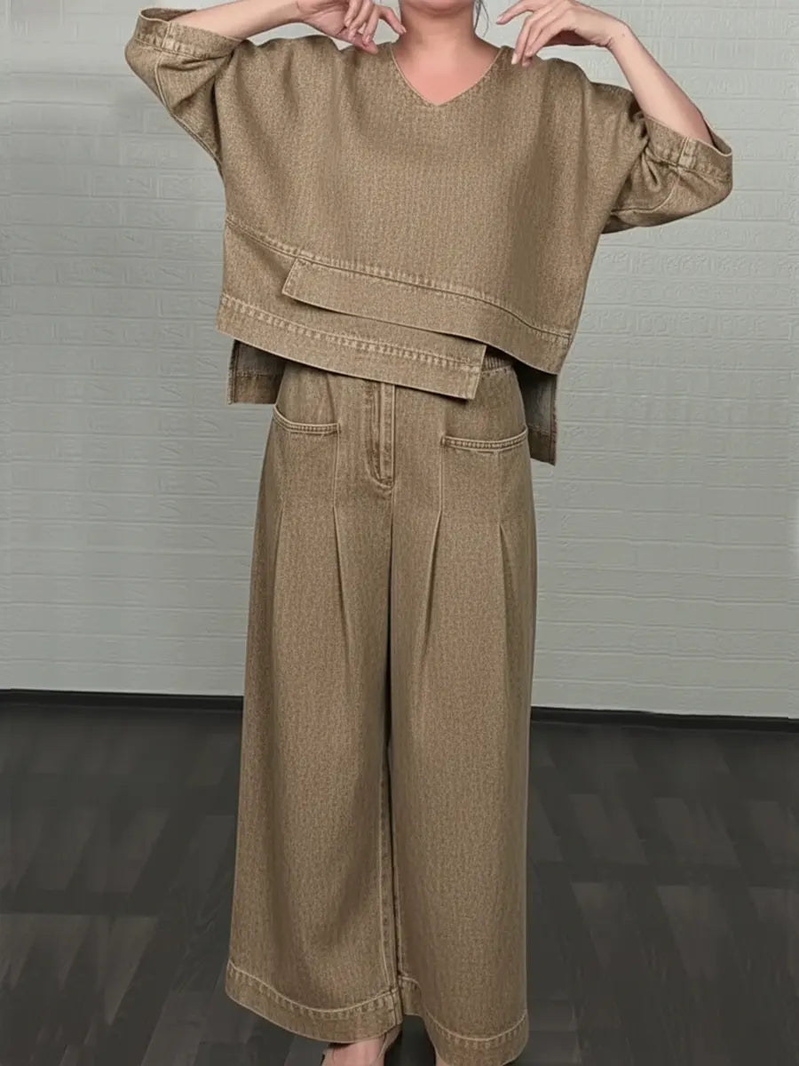 ๐๐Women's Casual Denim Cotton Top And Pants Two-piece Set