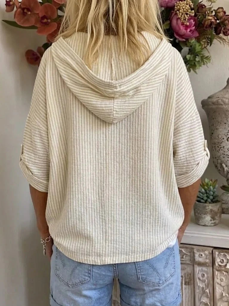 💝💝Women's Casual Simple Style Striped Cotton-linen Hoodie