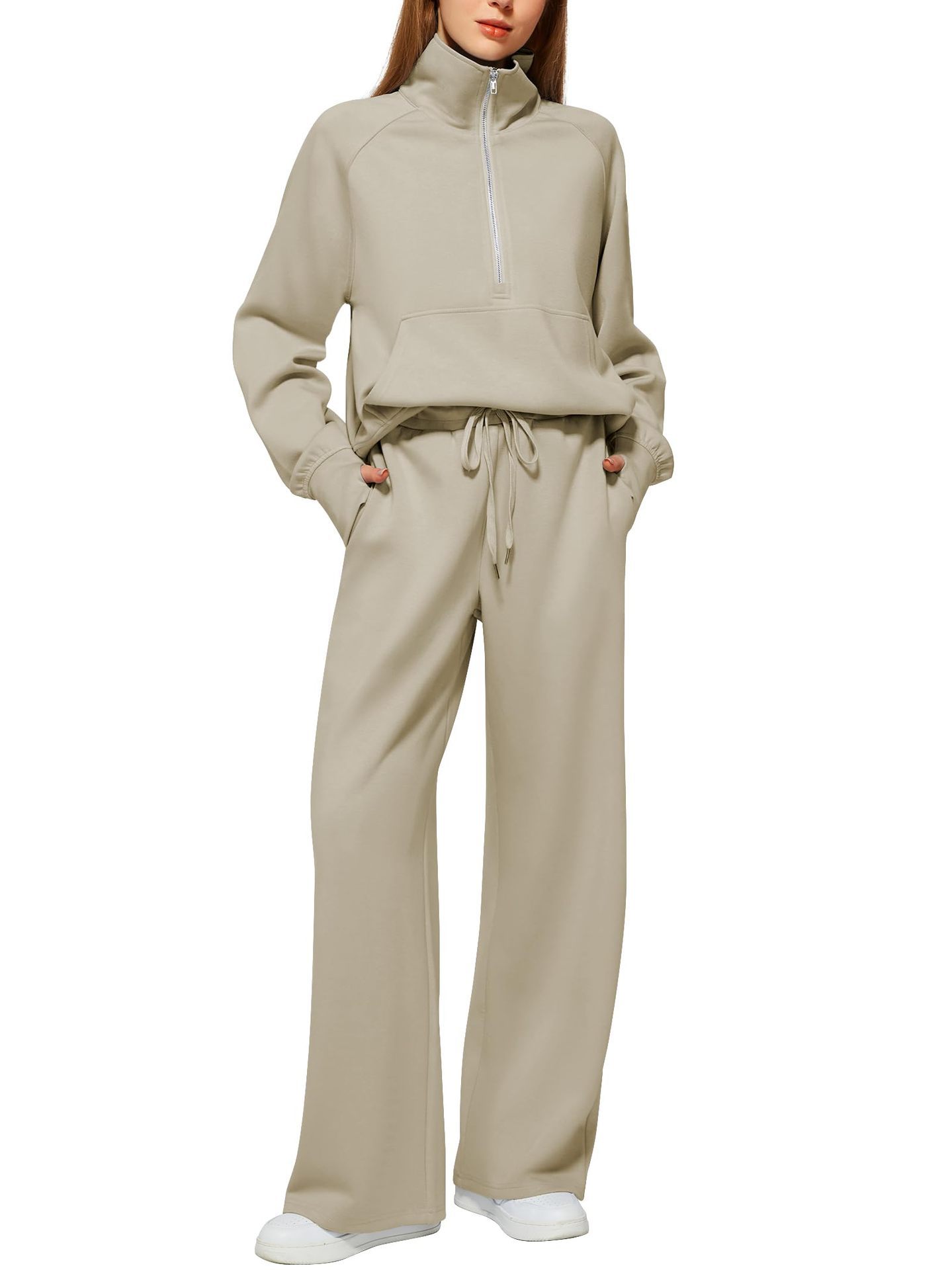 📦📦Buy 2 PCS for free shipping🔥 2026 Women's Solid Color Cotton Half Zip Two-Piece Set