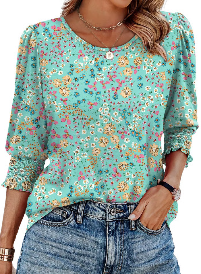 ✨⏰LAST DAY SAVE 49% ⏰ Women Dressy Casual 3/4 Length Sleeve Blouses with Smocked Cuffs