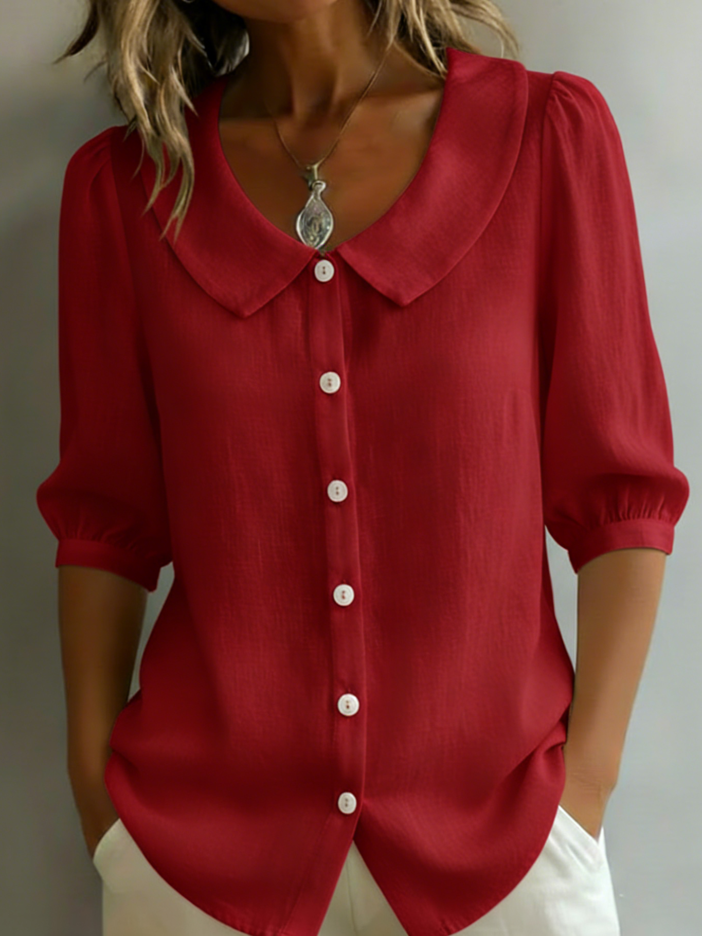 📦📦LAST DAY SAVE 49% ⏰ Retro Peter Pan Collar Button-up Cotton Shirt