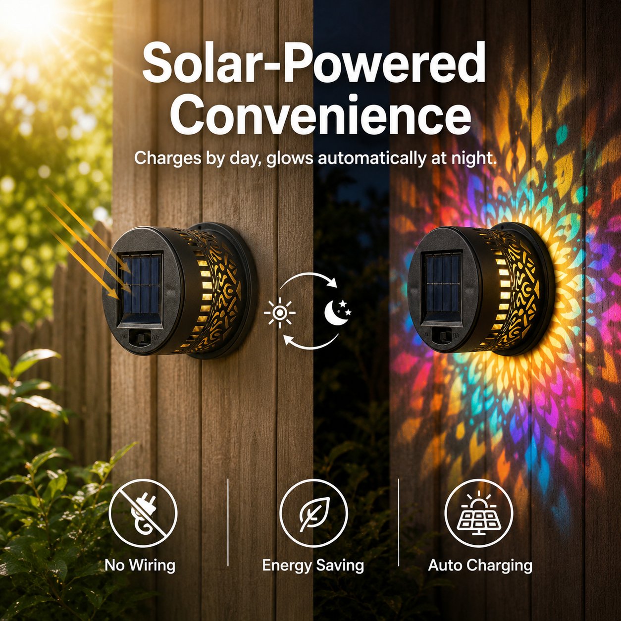 ✨✨Solar Mandala Wall Light Outdoor Garden Fence Projector Lamp Patio Ambient Decor