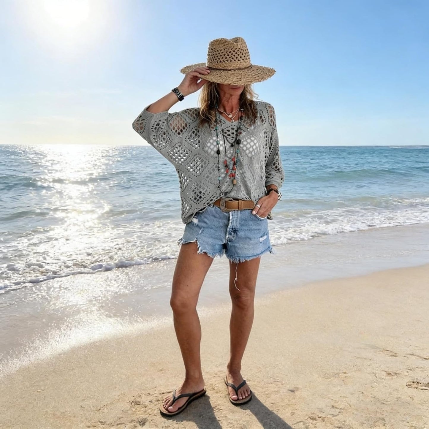 📦📦LAST DAY SAVE 49% ⏰ Handmade Crochet V‐Neck Boho Top | Apricot Summer Essential