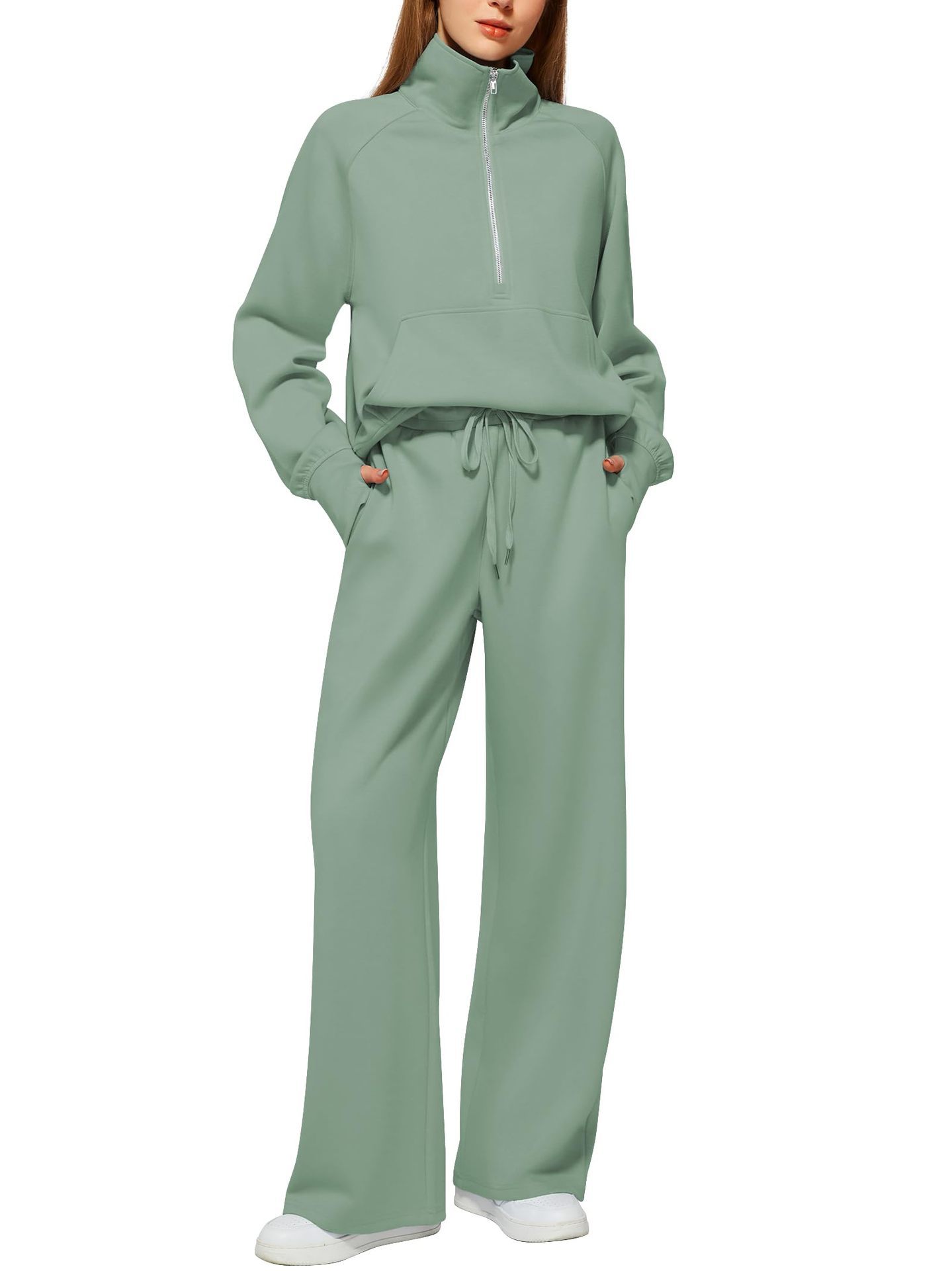 📦📦Buy 2 PCS for free shipping🔥 2026 Women's Solid Color Cotton Half Zip Two-Piece Set