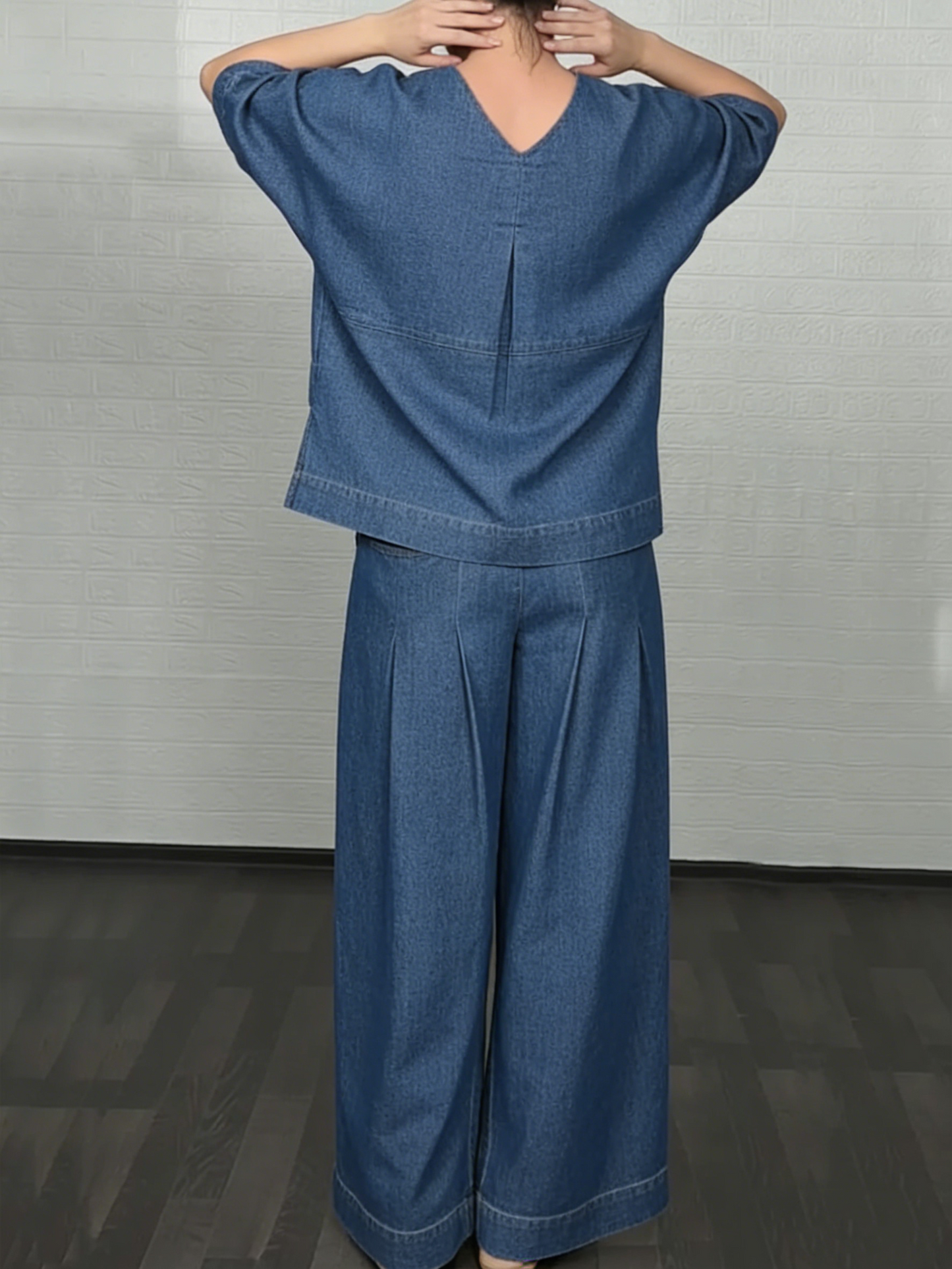 💝💝Women's Casual Denim Cotton Top And Pants Two-piece Set