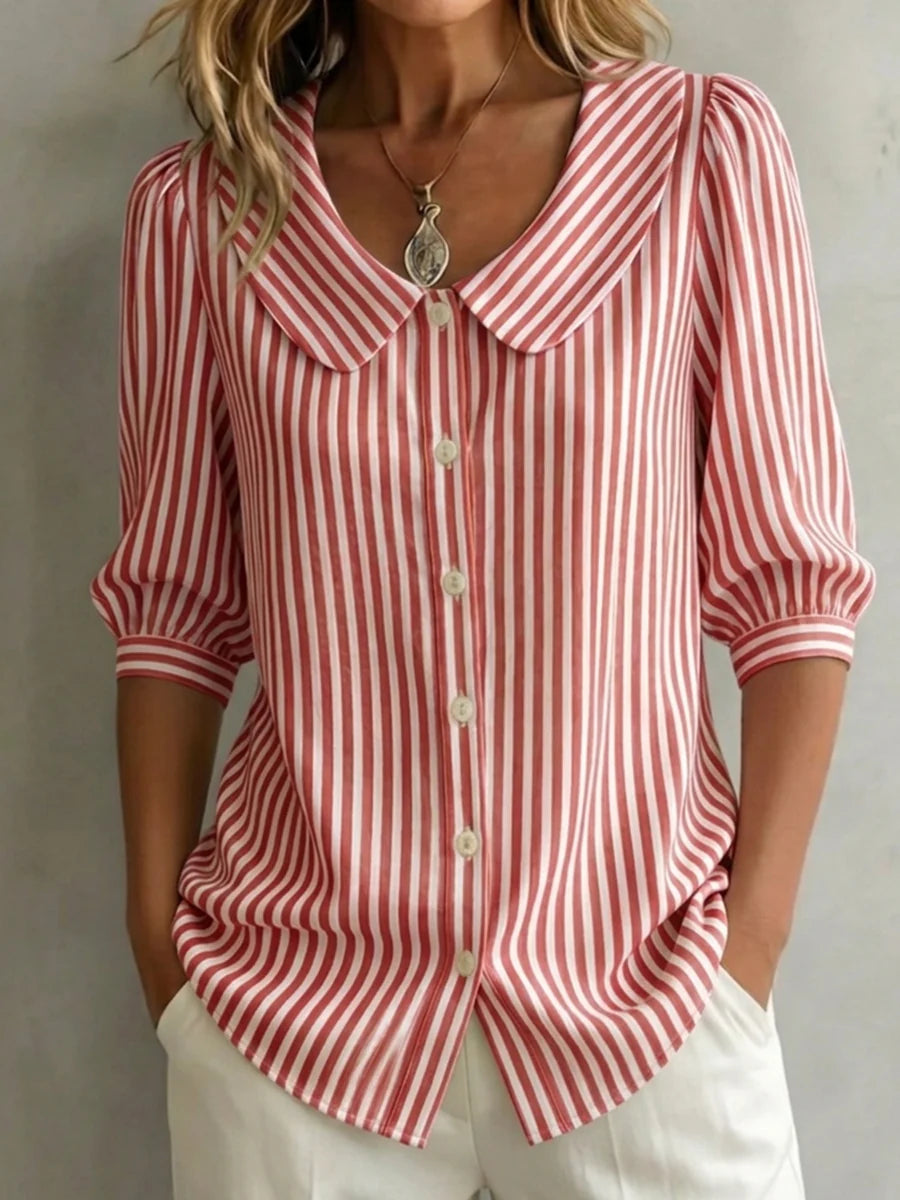 📦📦LAST DAY SAVE 49% ⏰Women's Retro Peter Pan Collar Striped Cotton Linen Shirt