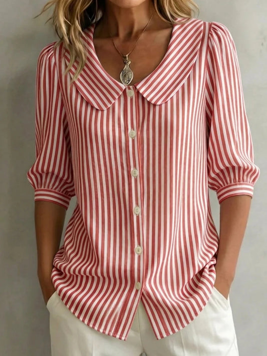 📦📦LAST DAY SAVE 49% ⏰Women's Retro Peter Pan Collar Striped Cotton Linen Shirt