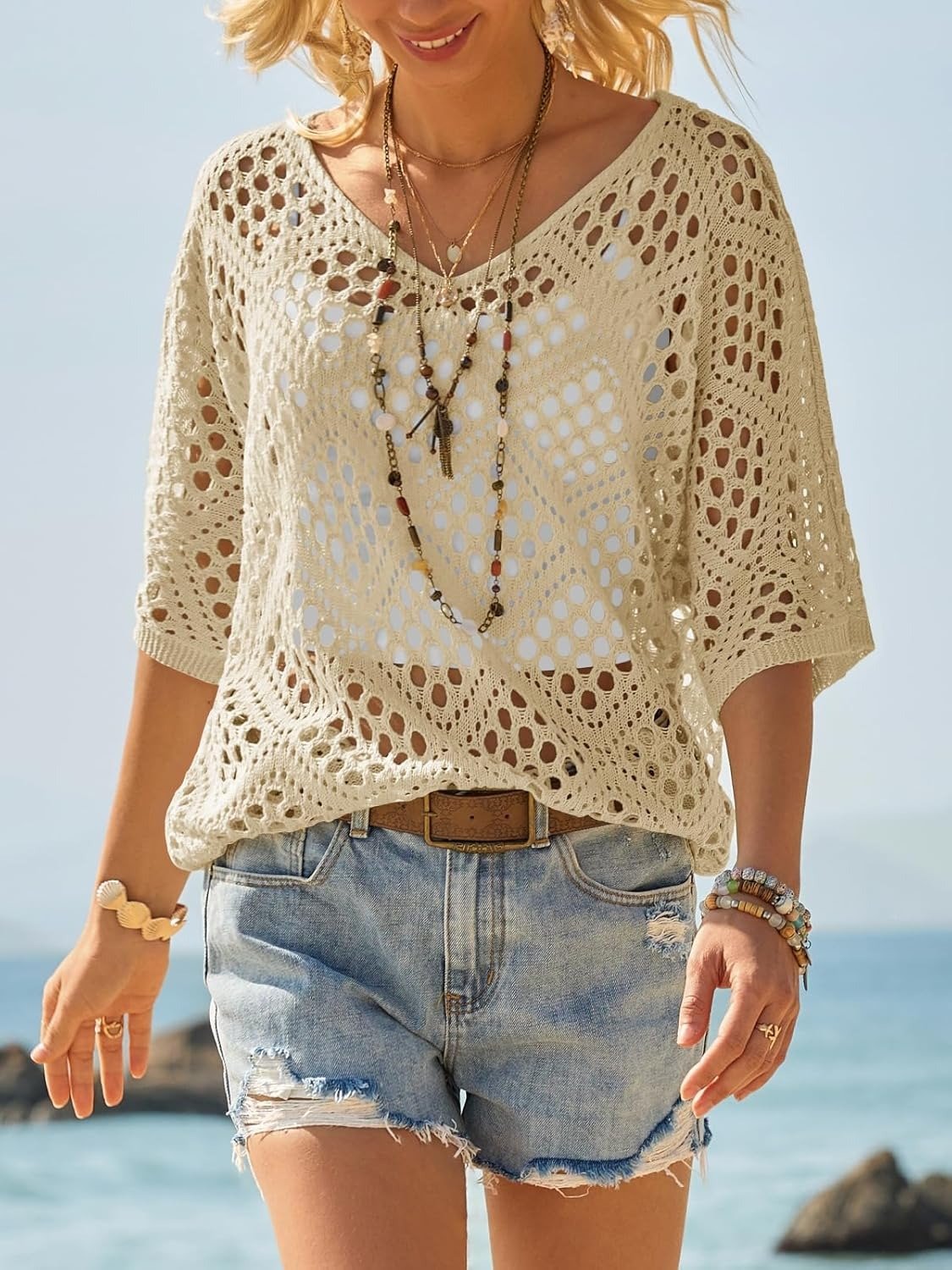 📦📦LAST DAY SAVE 49% ⏰ Handmade Crochet V‐Neck Boho Top | Apricot Summer Essential