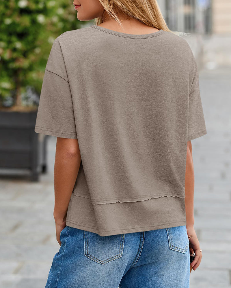 🌷🌷Womens Summer V-Neck Short Sleeve Loose Fit T-Shirt