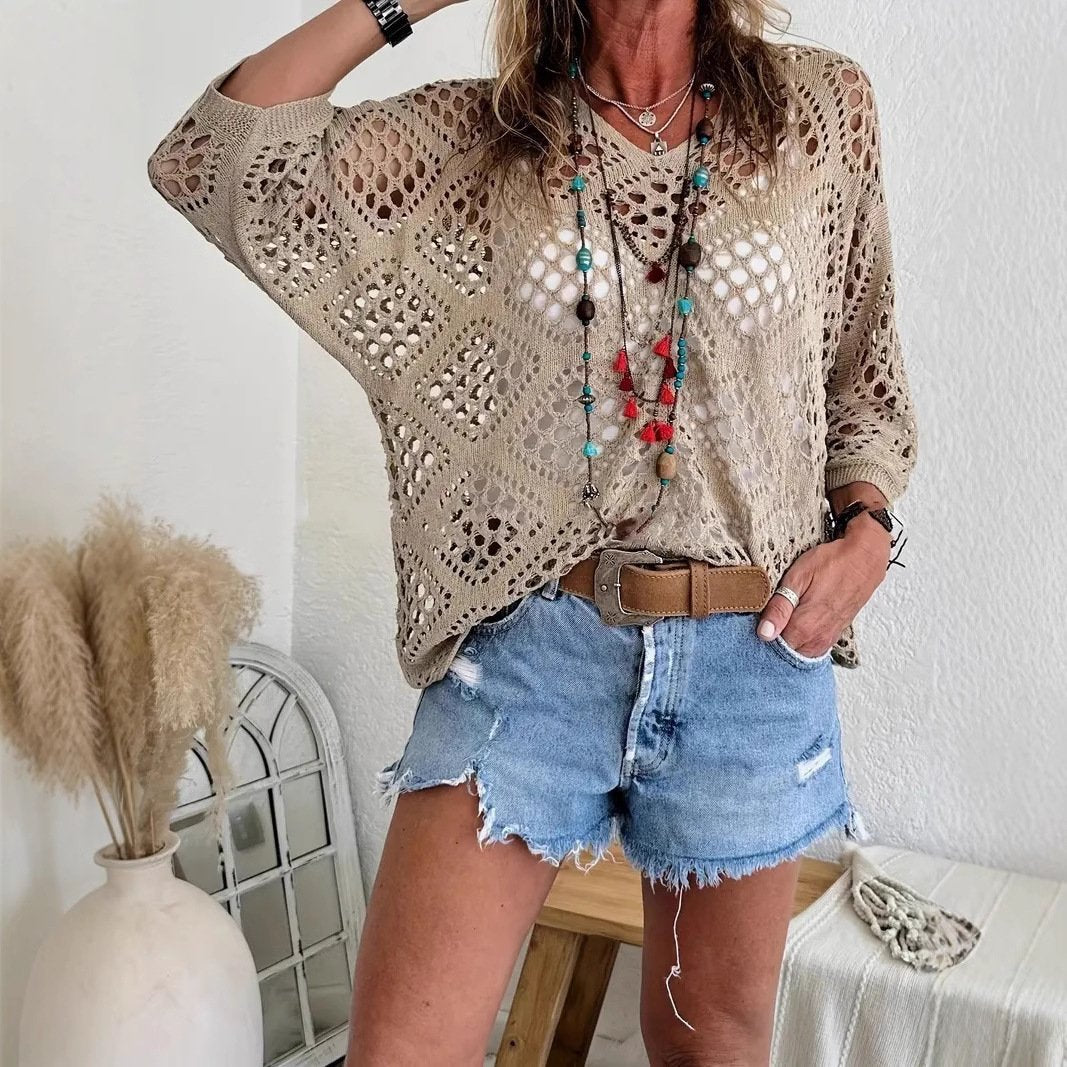 📦📦LAST DAY SAVE 49% ⏰ Handmade Crochet V‐Neck Boho Top | Apricot Summer Essential