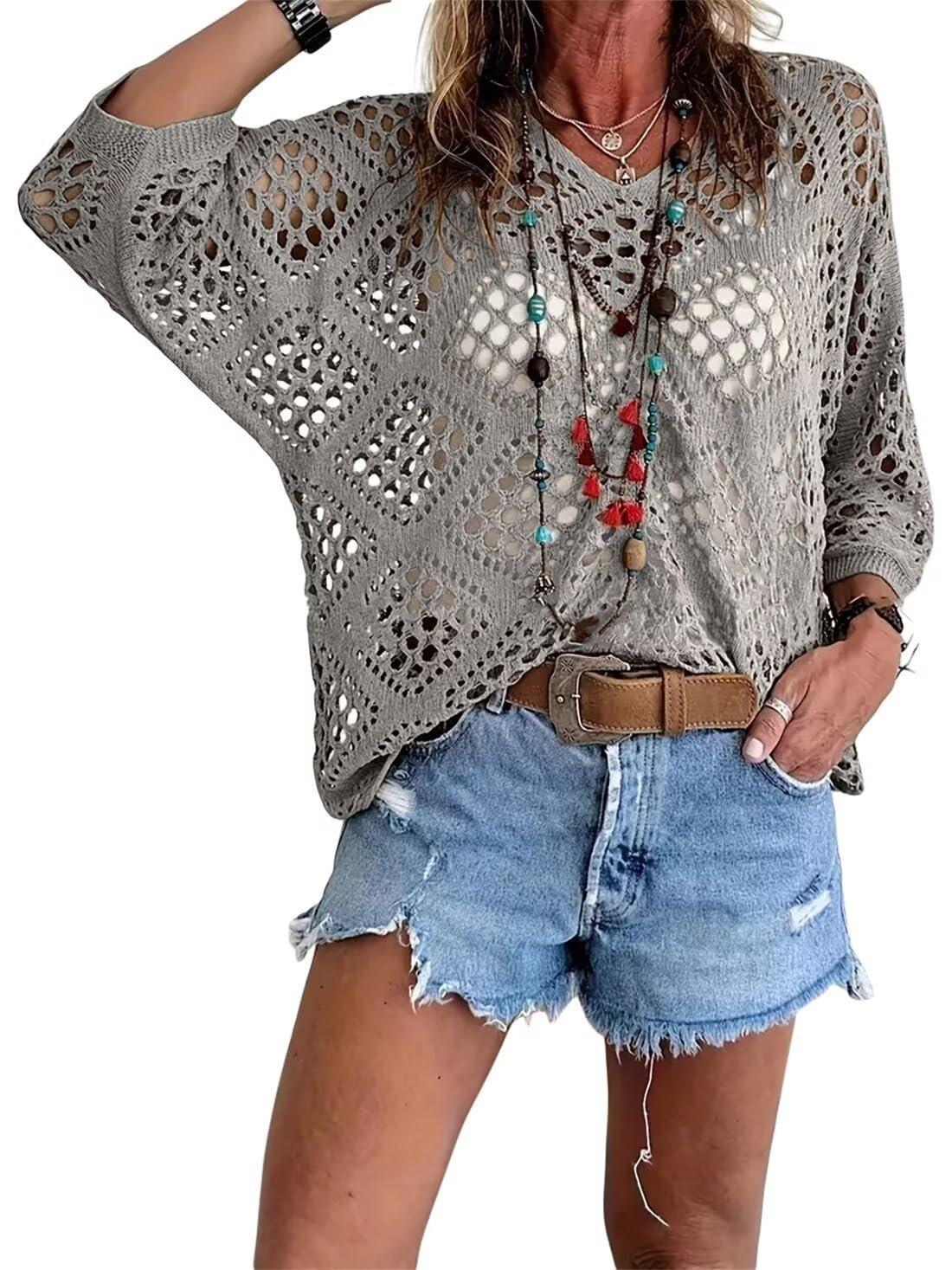 📦📦LAST DAY SAVE 49% ⏰ Handmade Crochet V‐Neck Boho Top | Apricot Summer Essential