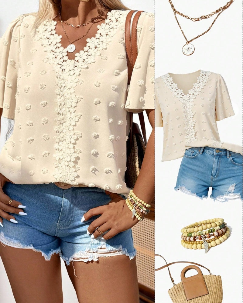 🌷🌷Swiss Dot Lace Butterfly Sleeve Blouse|🔥Buy 2 for Free Shipping
