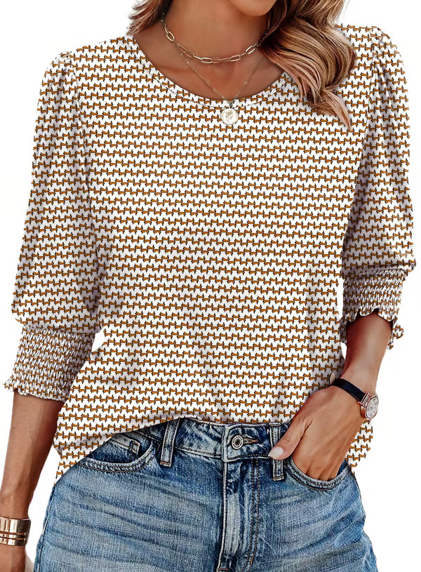 ✨⏰LAST DAY SAVE 49% ⏰ Women Dressy Casual 3/4 Length Sleeve Blouses with Smocked Cuffs