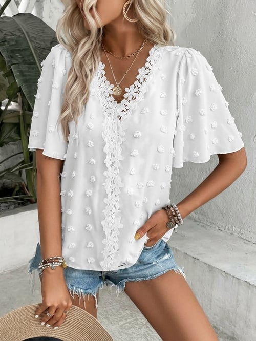🌷🌷Swiss Dot Lace Butterfly Sleeve Blouse|🔥Buy 2 for Free Shipping