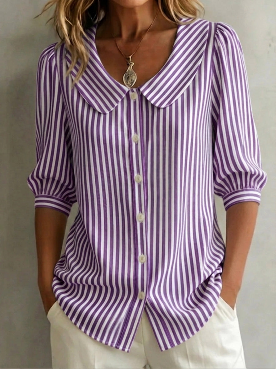 📦📦LAST DAY SAVE 49% ⏰Women's Retro Peter Pan Collar Striped Cotton Linen Shirt