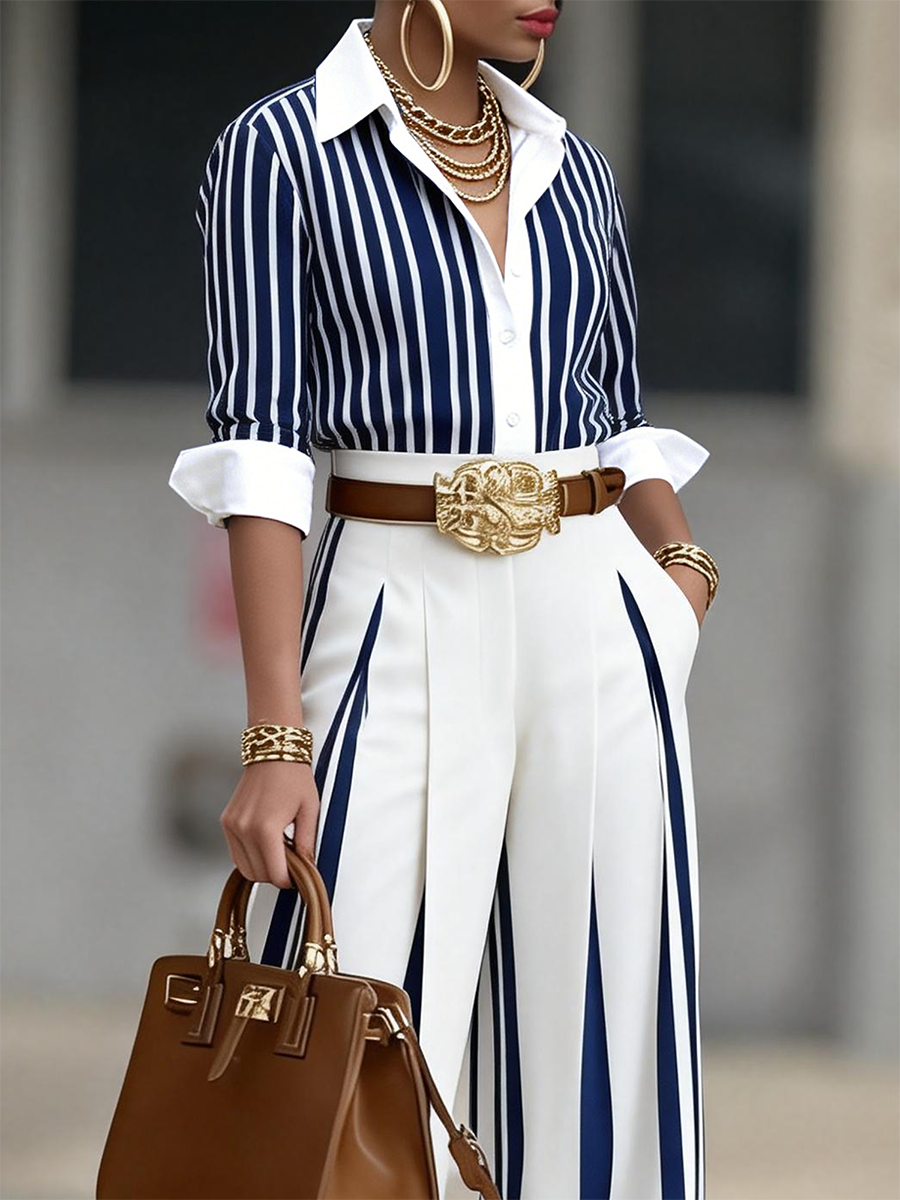 📦📦LAST DAY SAVE 49% ⏰Monroe Striped Elegance Two-Piece Set