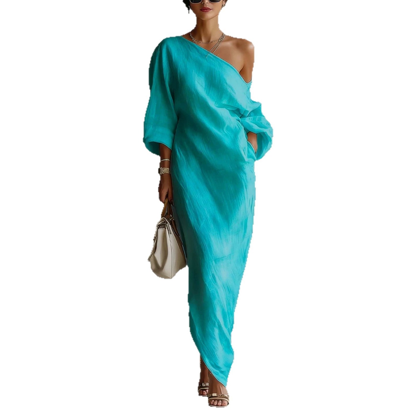 🌷🌷Women's Artistic Print One-shoulder Maxi Dress