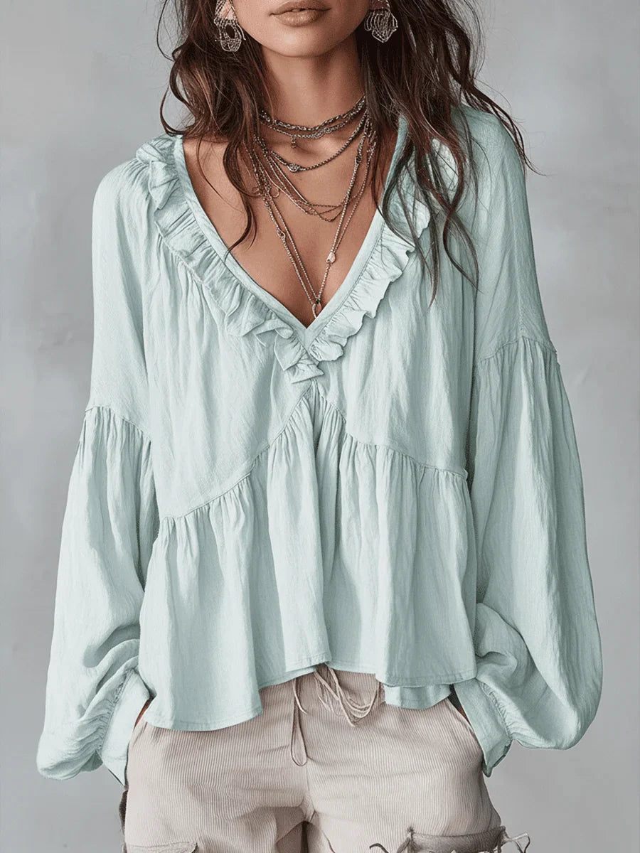 📦📦LAST DAY SAVE 49% ⏰ Women's Solid Color Retro Ruffled Casual Cotton Linen Shirt