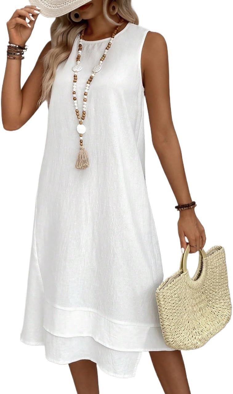 🌷🌷Women's 2026 Spring Summer Dress Sleeveless Round Neck A-Line Casual Dress