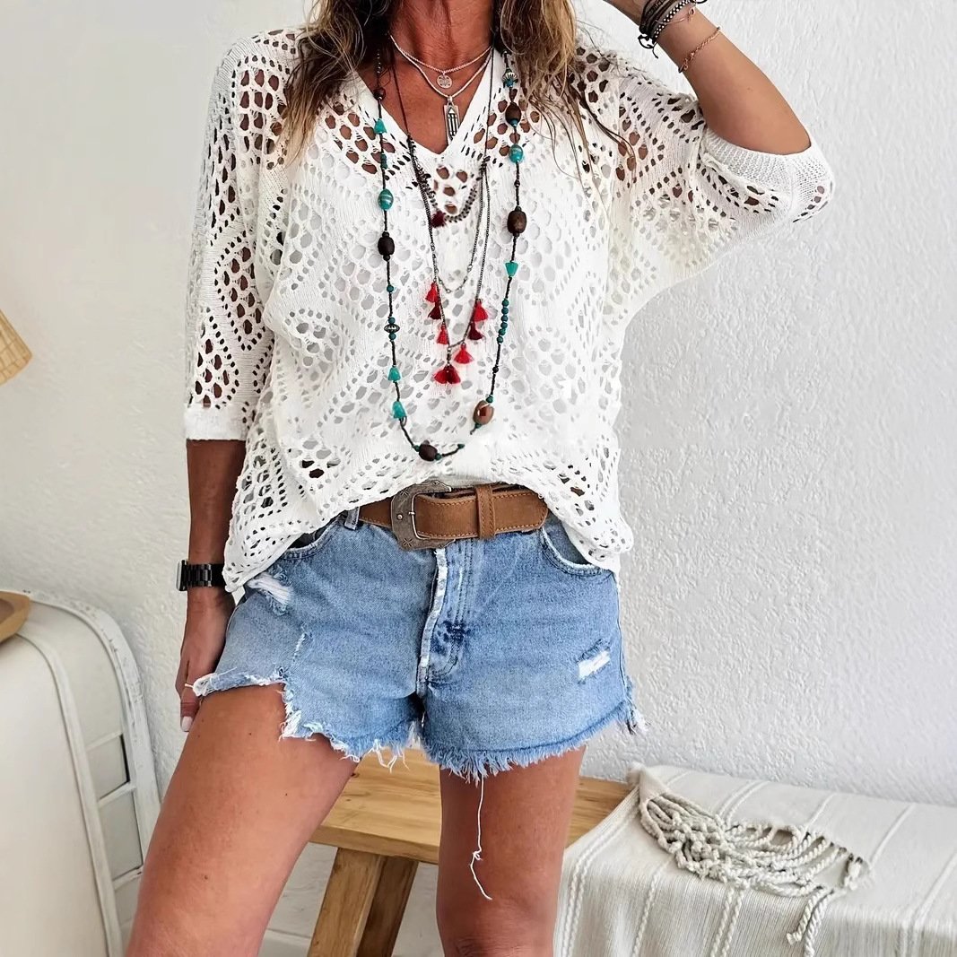 📦📦LAST DAY SAVE 49% ⏰ Handmade Crochet V‐Neck Boho Top | Apricot Summer Essential