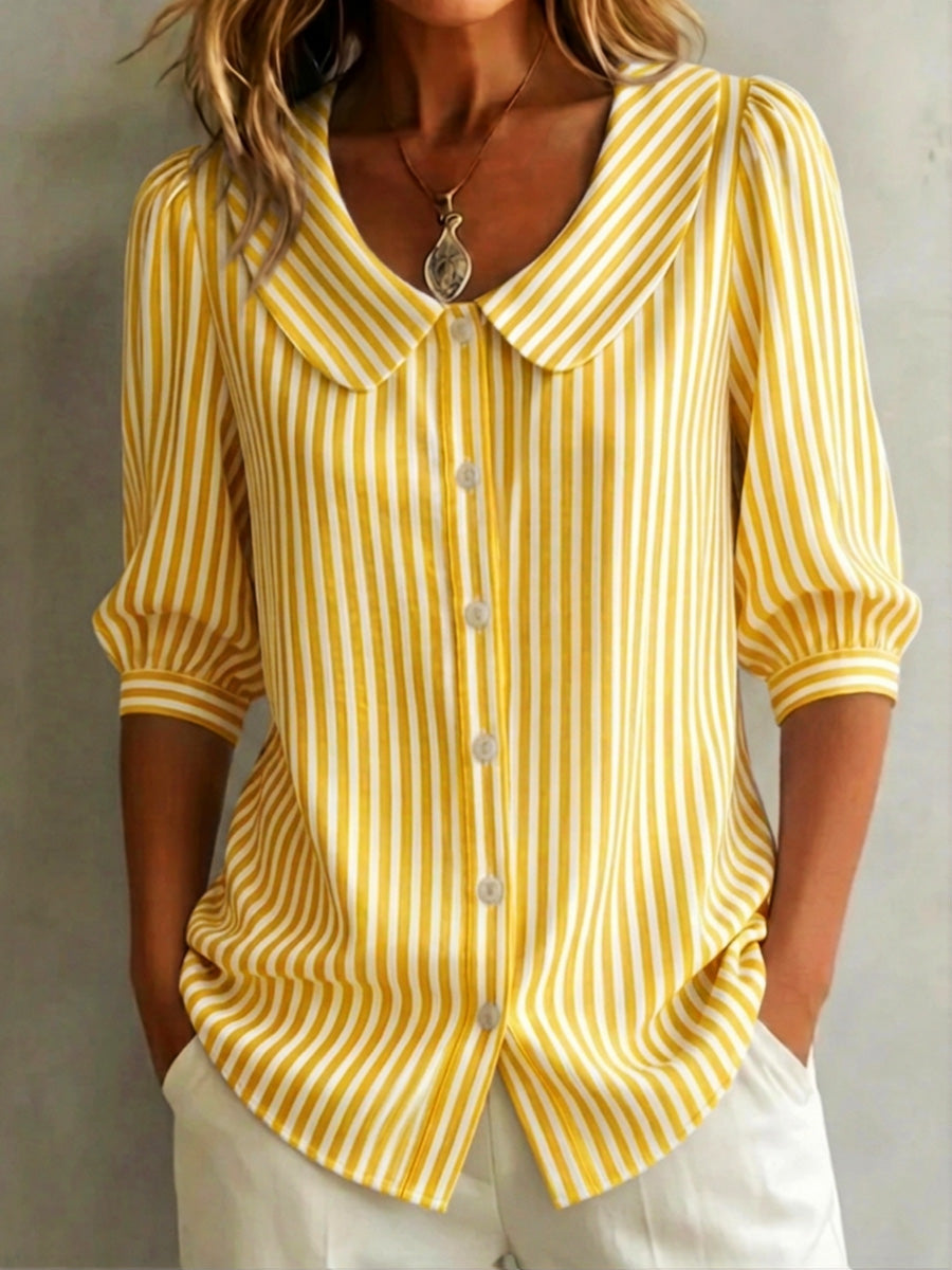 📦📦LAST DAY SAVE 49% ⏰Women's Retro Peter Pan Collar Striped Cotton Linen Shirt