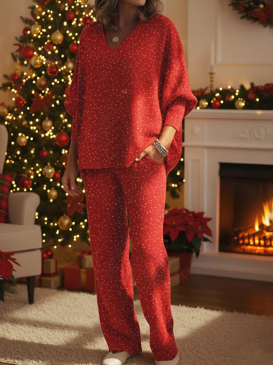 📦📦 Buy 2 PCS for free shipping🔥 Christmas Sparkling V-neck Knit Top And Pants Two-piece Set