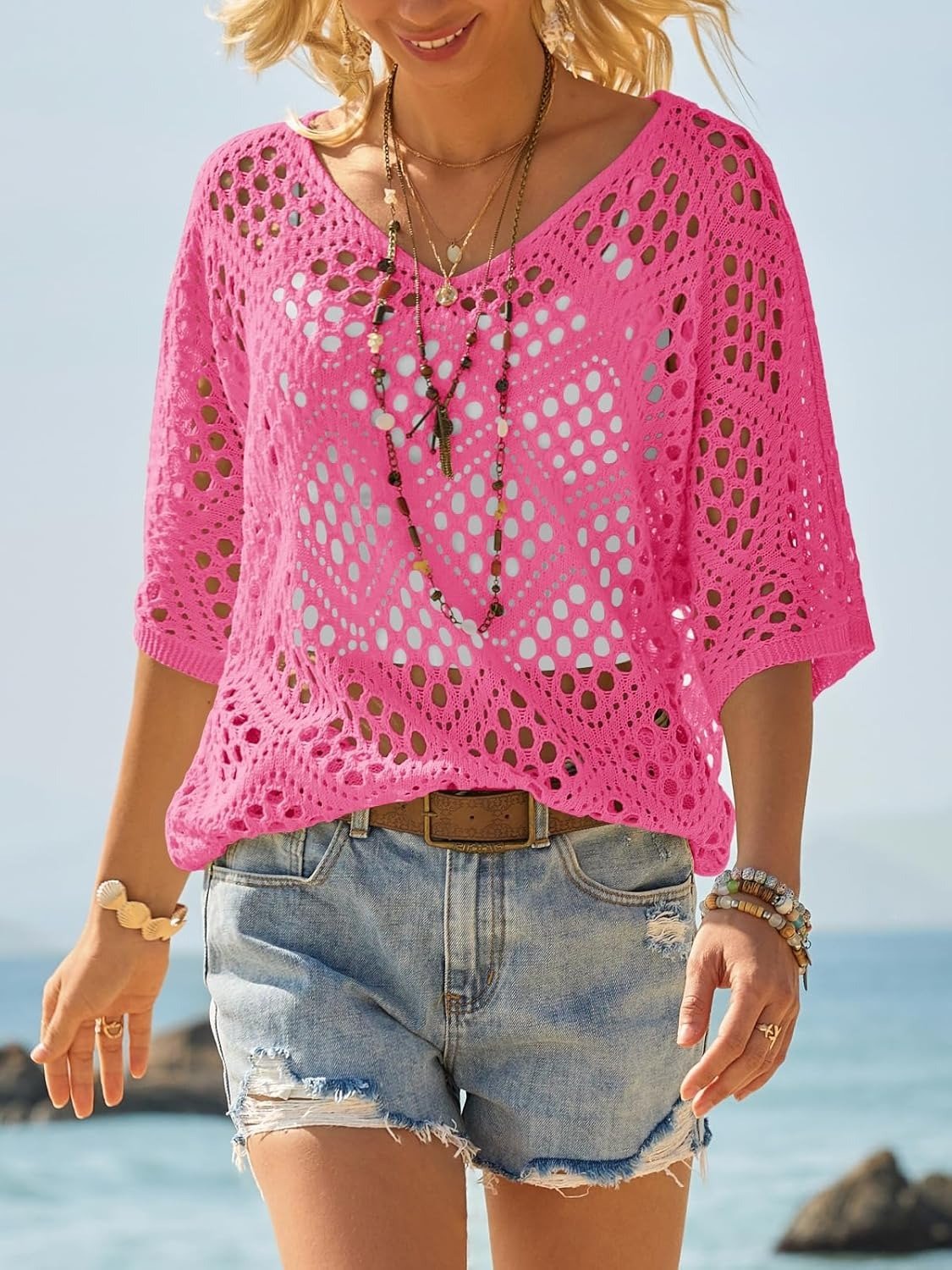 📦📦LAST DAY SAVE 49% ⏰ Handmade Crochet V‐Neck Boho Top | Apricot Summer Essential