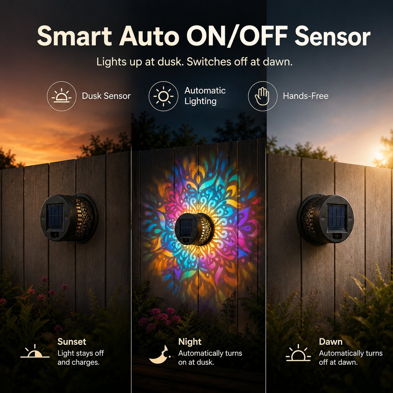✨✨Solar Mandala Wall Light Outdoor Garden Fence Projector Lamp Patio Ambient Decor