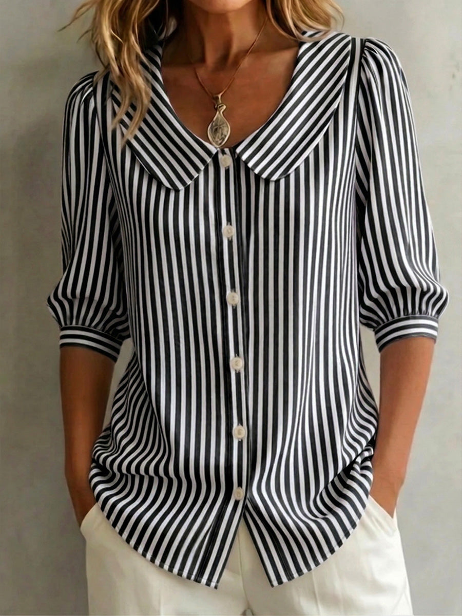 📦📦LAST DAY SAVE 49% ⏰Women's Retro Peter Pan Collar Striped Cotton Linen Shirt