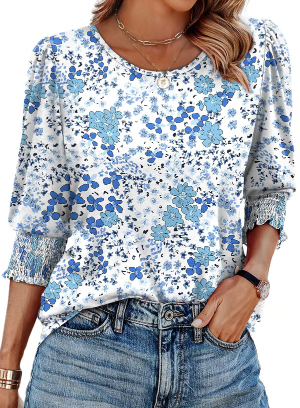 ✨⏰LAST DAY SAVE 49% ⏰ Women Dressy Casual 3/4 Length Sleeve Blouses with Smocked Cuffs
