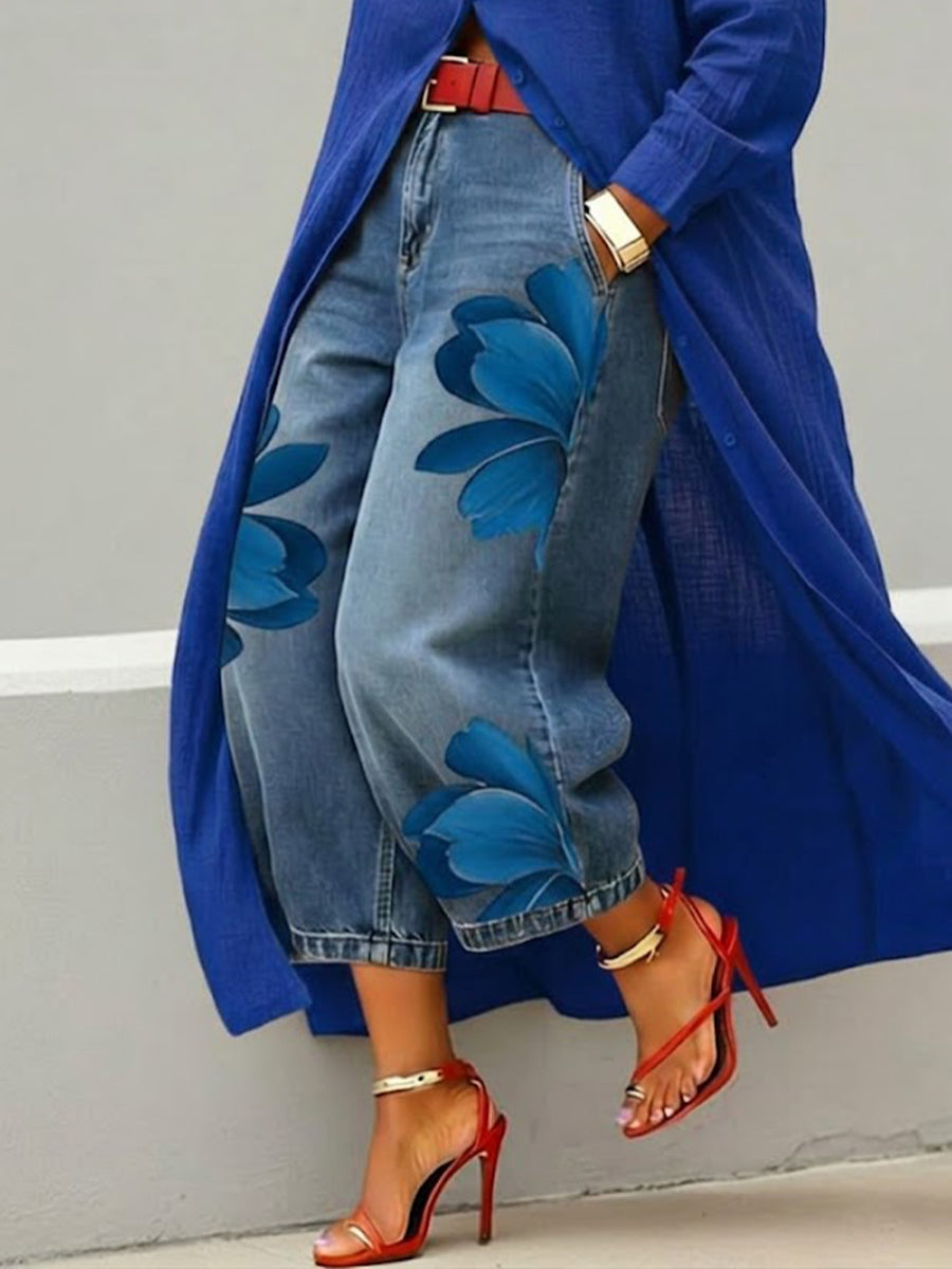 ✨⏰LAST DAY SAVE 49% ⏰Women's Vintage Wash Red Floral Embroidered Denim Pants