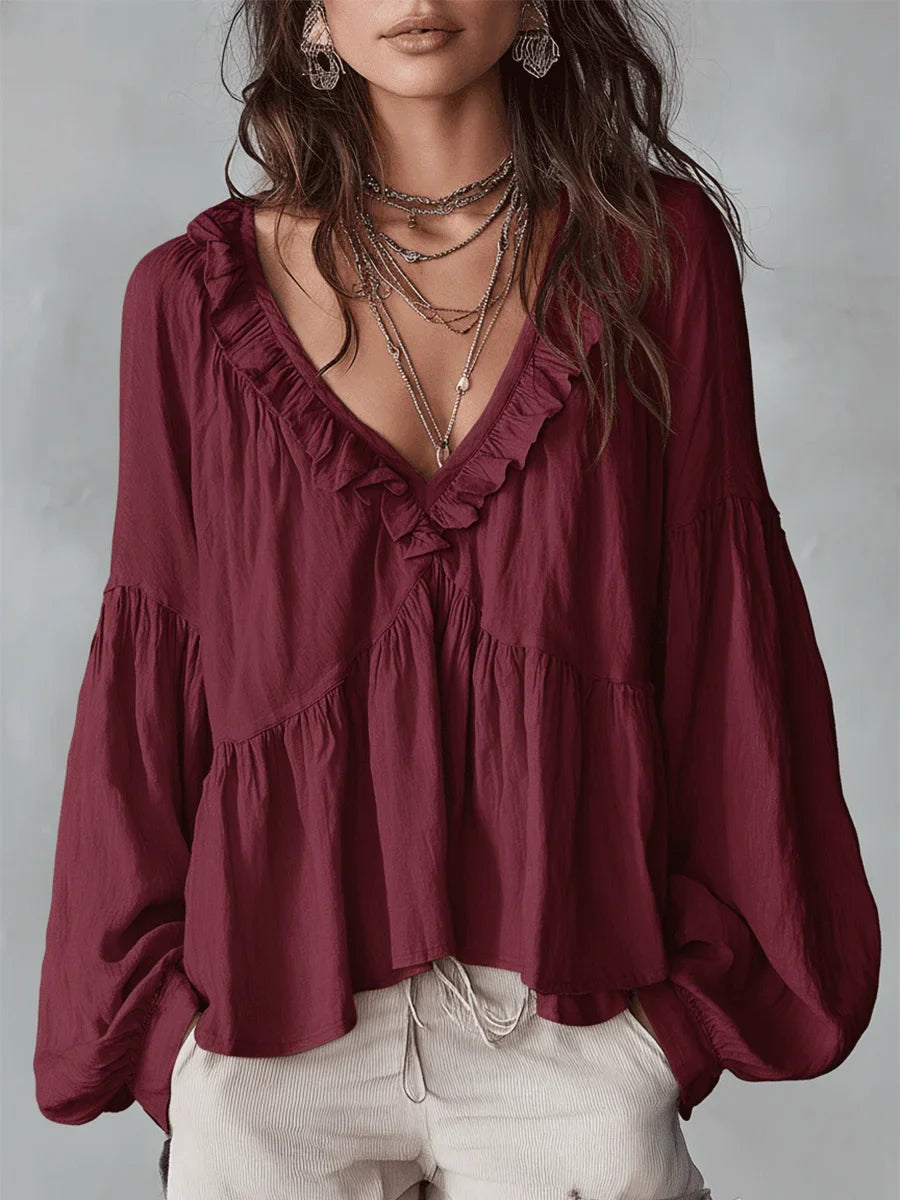 📦📦LAST DAY SAVE 49% ⏰ Women's Solid Color Retro Ruffled Casual Cotton Linen Shirt
