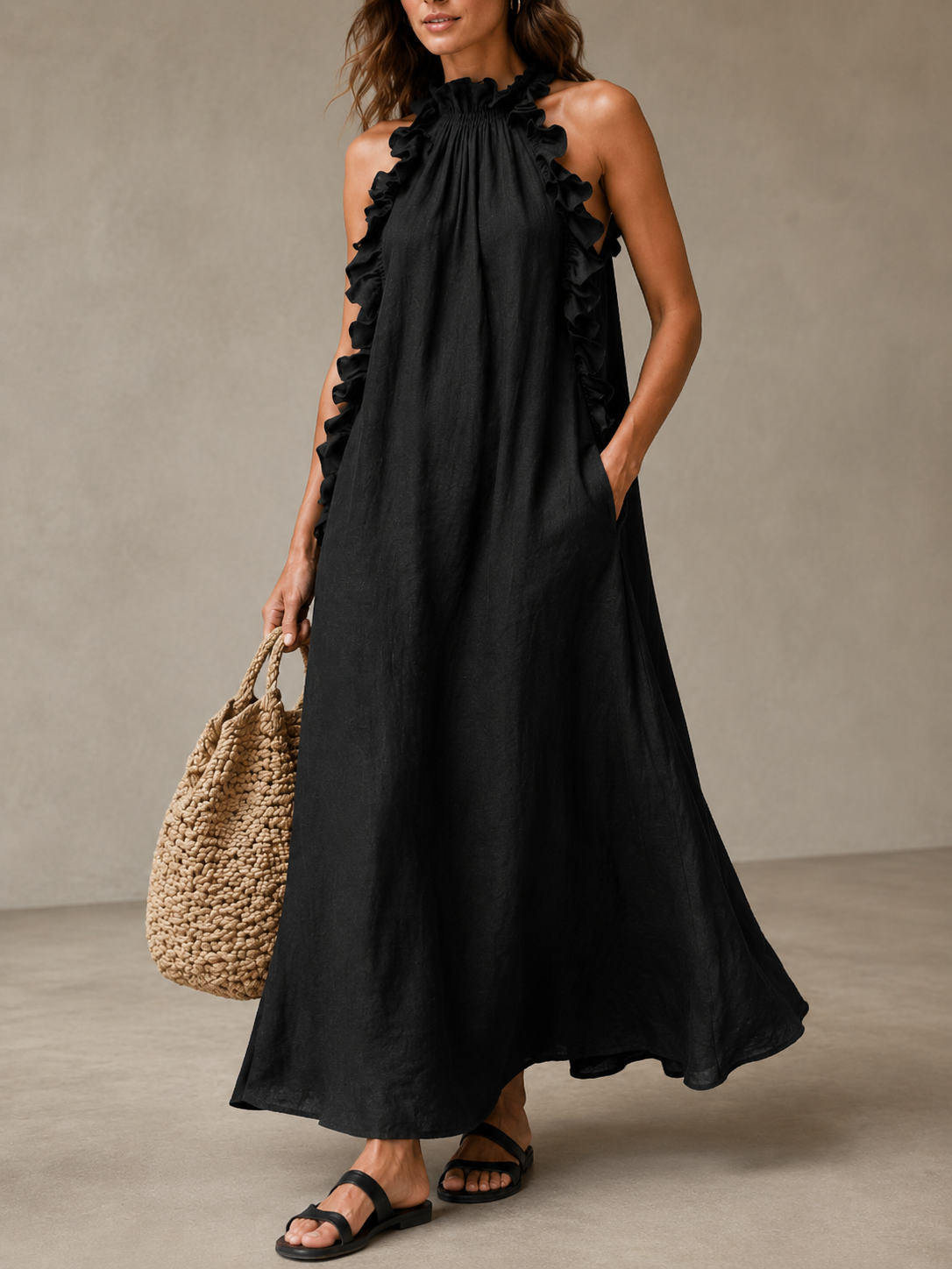 🌷🌷Breezy Halter Neck Ruffle Maxi Dress for Vacation & Summer Days