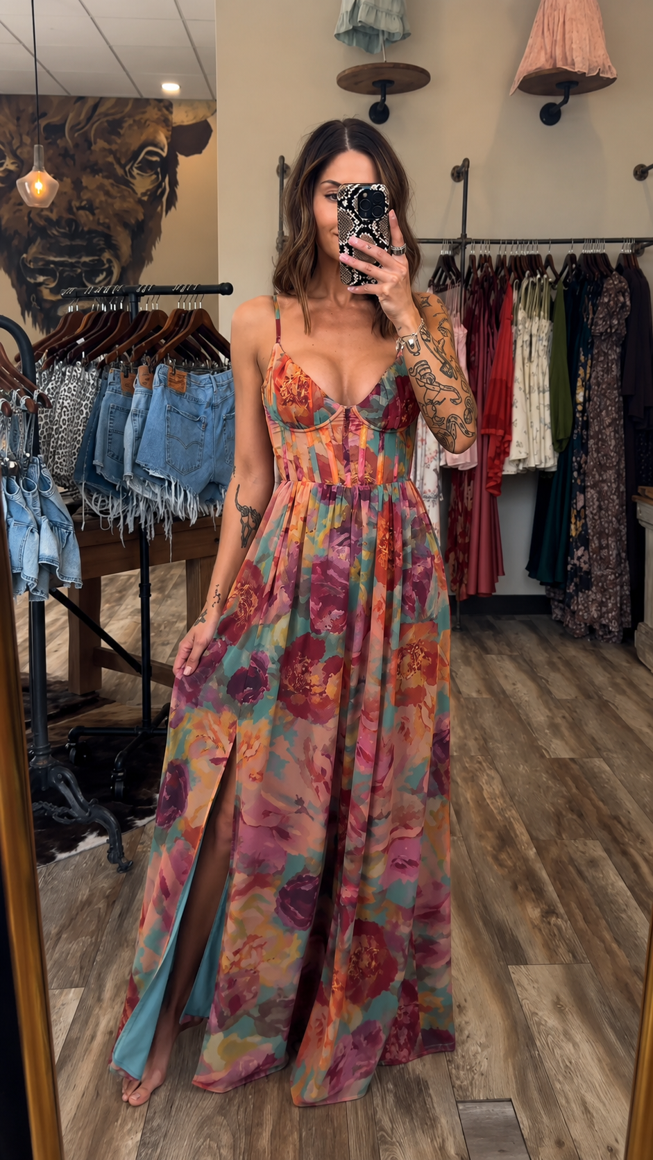 🌷🌷Watercolor Bloom Corset Maxi Dress