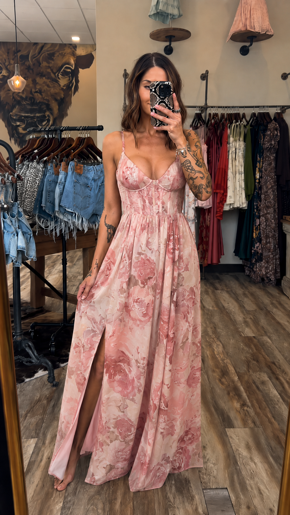 🌷🌷Watercolor Bloom Corset Maxi Dress