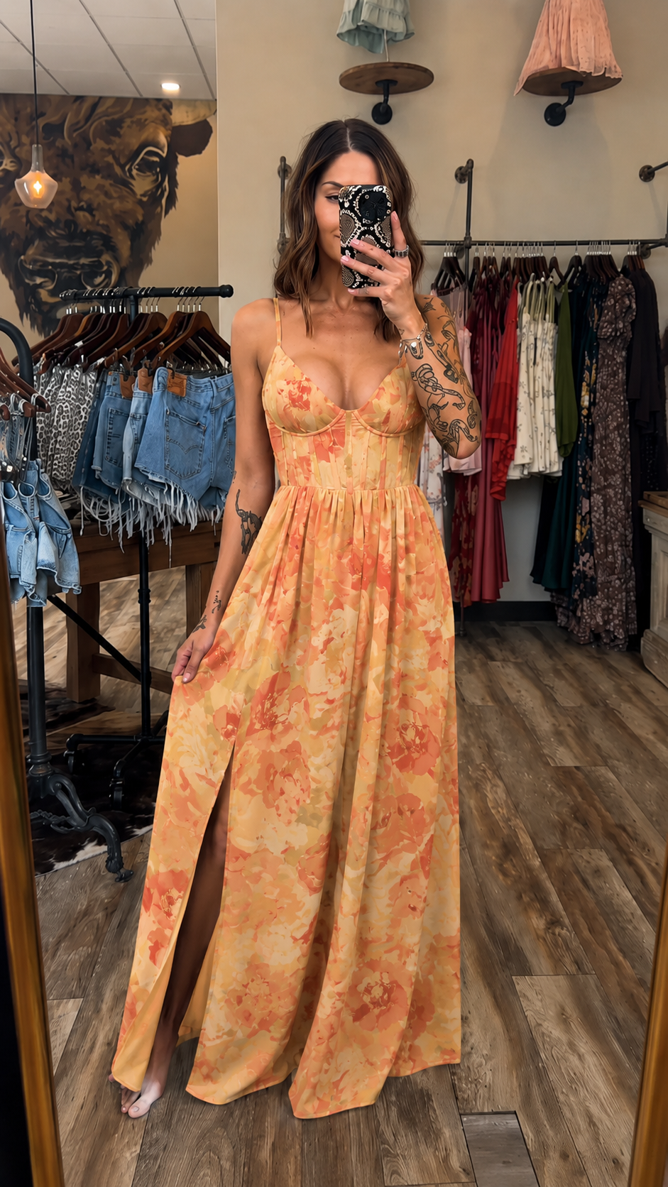 🌷🌷Watercolor Bloom Corset Maxi Dress