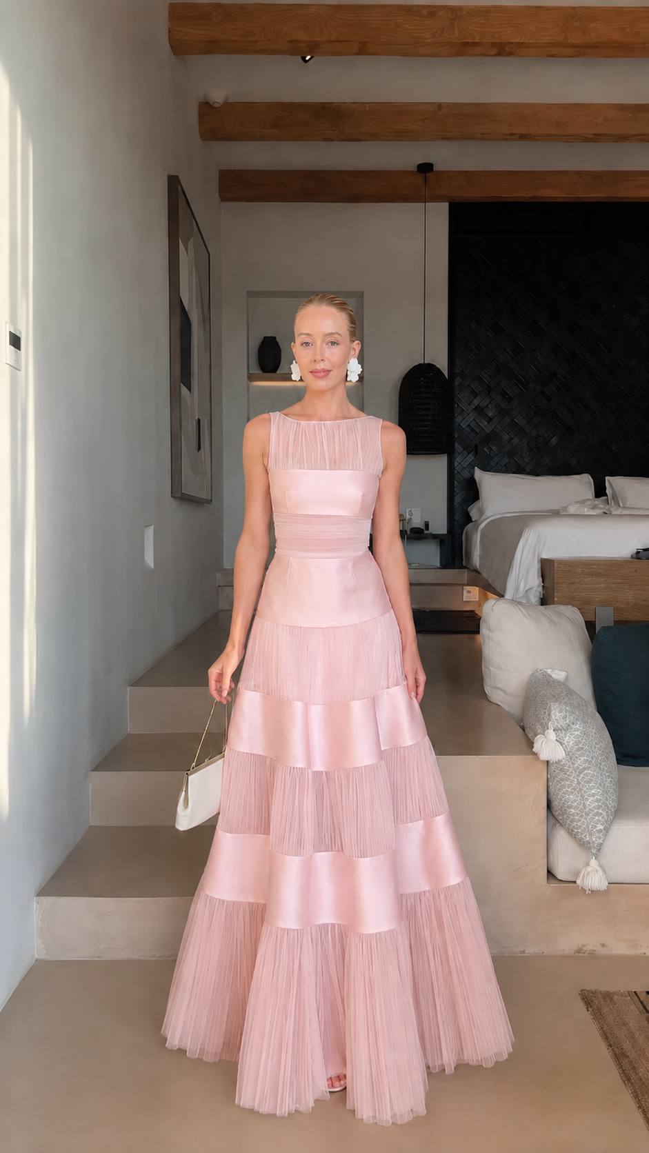 🌷🌷Celeste Tiered Mesh Panel Maxi Dress