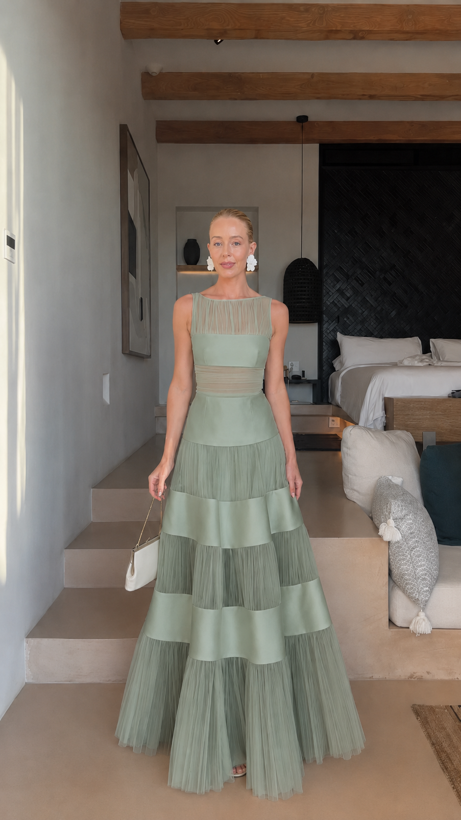 🌷🌷Celeste Tiered Mesh Panel Maxi Dress