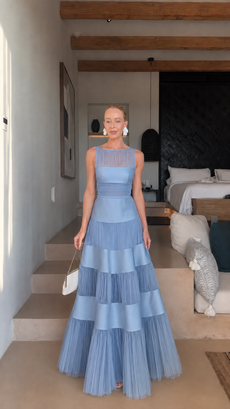 🌷🌷Celeste Tiered Mesh Panel Maxi Dress