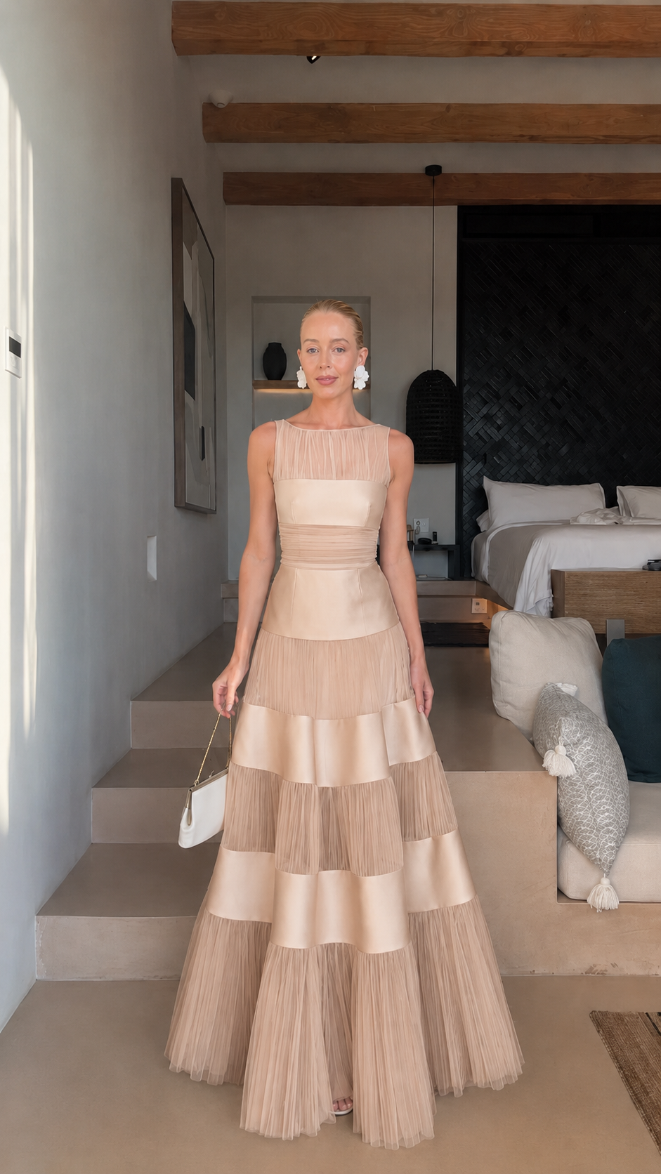 🌷🌷Celeste Tiered Mesh Panel Maxi Dress