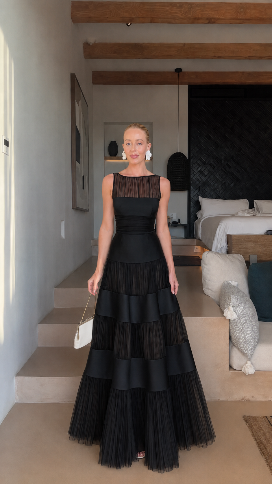 🌷🌷Celeste Tiered Mesh Panel Maxi Dress