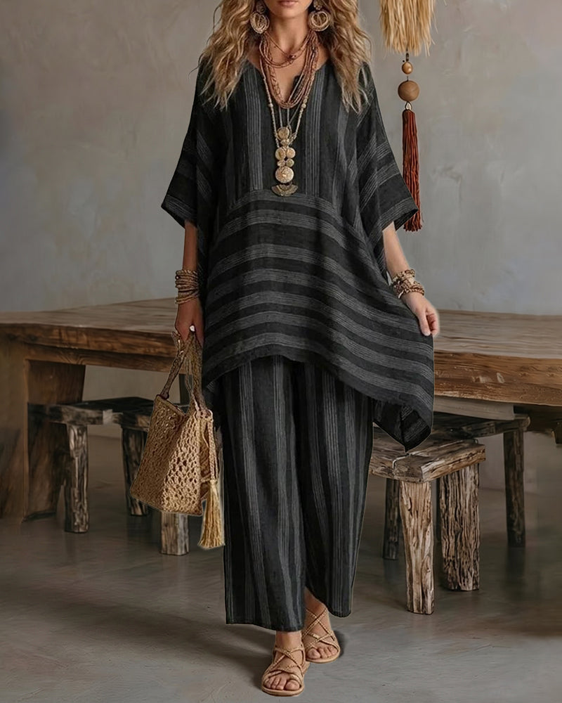 🌷🌷Casual Daily Vacation Stripe Textured Matching Set