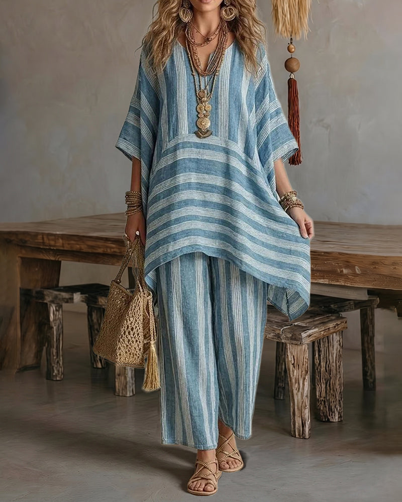 🌷🌷Casual Daily Vacation Stripe Textured Matching Set