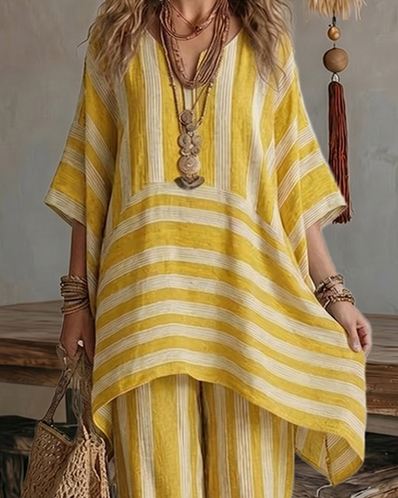 🌷🌷Casual Daily Vacation Stripe Textured Matching Set