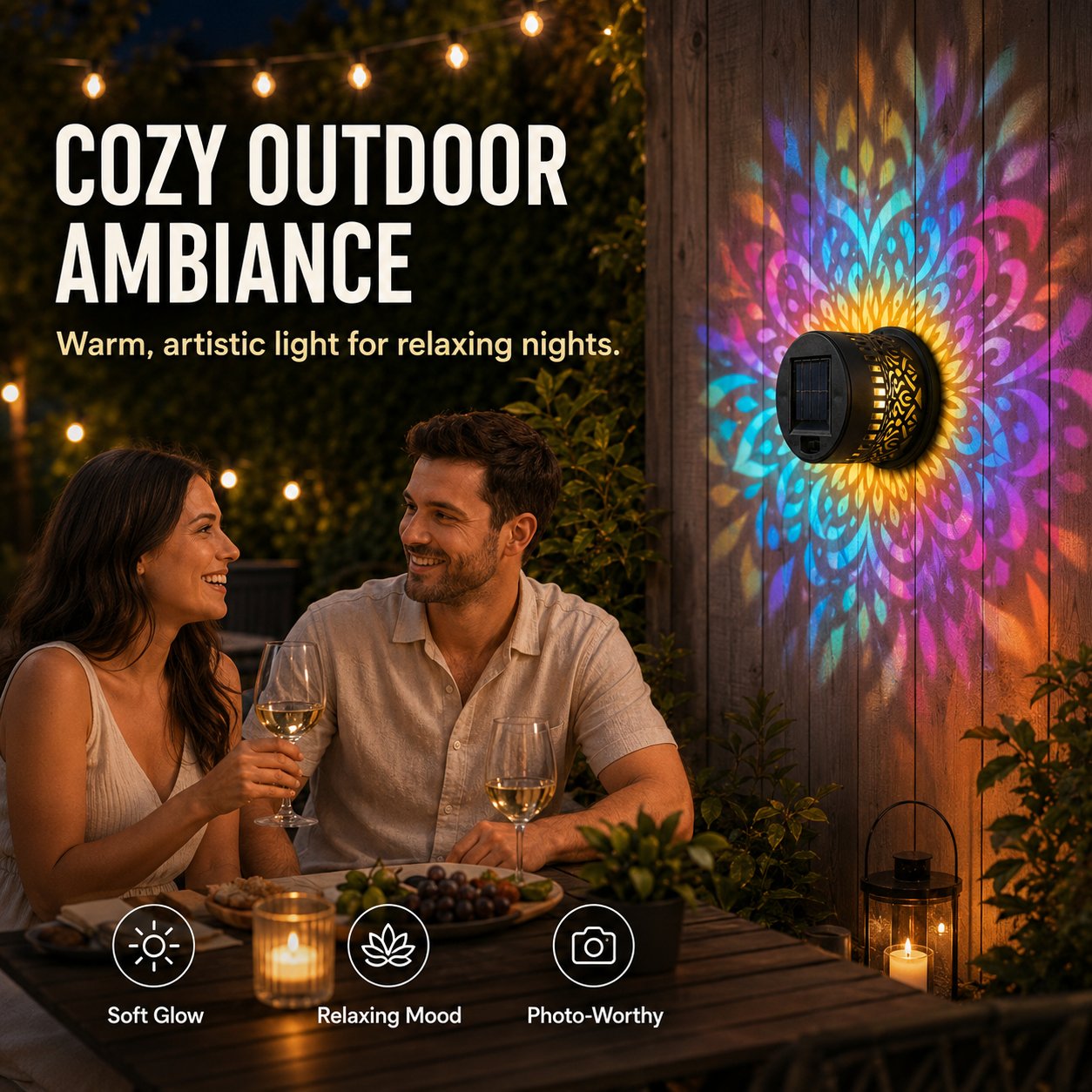 ✨✨Solar Mandala Wall Light Outdoor Garden Fence Projector Lamp Patio Ambient Decor